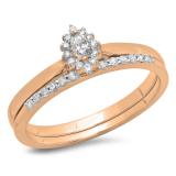 0.25 Carat (ctw) 10K Rose Gold Marquise & Round Cut Diamond Ladies Bridal Halo Style Engagement Ring Matching Band Set 1/4 CT