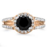 2.33 Carat (ctw) 10K Rose Gold Round Black & White Diamond Ladies Bridal Split Shank Halo Style Engagement Ring