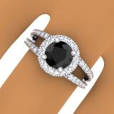 2.33 Carat (ctw) 10K White Gold Round Black & White Diamond Ladies Bridal Split Shank Halo Style Engagement Ring