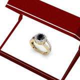 2.33 Carat (ctw) 14K Yellow Gold Round Black & White Diamond Ladies Bridal Split Shank Halo Style Engagement Ring