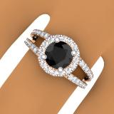 2.33 Carat (ctw) 18K Rose Gold Round Black & White Diamond Ladies Bridal Split Shank Halo Style Engagement Ring