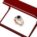 2.33 Carat (ctw) 18K Rose Gold Round Black & White Diamond Ladies Bridal Split Shank Halo Style Engagement Ring