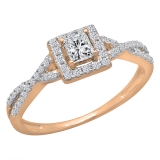 0.50 Carat (ctw) 14K Rose Gold Princess & Round Diamond Ladies Swirl Split Shank Bridal Halo Style Engagement Ring 1/2 CT
