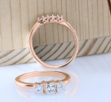 0.90 Carat (ctw) 10K Rose Gold Princess & Round Cut Diamond Ladies 3 Stone Bridal Engagement Ring With Matching 5 Stone Wedding Band Set