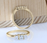0.90 Carat (ctw) 10K Yellow Gold Princess & Round Cut Diamond Ladies 3 Stone Bridal Engagement Ring With Matching 5 Stone Wedding Band Set