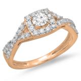 0.75 Carat (ctw) 10K Rose Gold Round Cut Diamond Ladies Bridal Swirl Split Shank Halo Engagement Ring 3/4 CT
