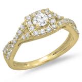 0.75 Carat (ctw) 10K Yellow Gold Round Cut Diamond Ladies Bridal Swirl Split Shank Halo Engagement Ring 3/4 CT