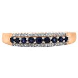 0.30 Carat (ctw) 10K Rose Gold Round Blue Sapphire & White Diamond Ladies Anniversary Wedding Band Stackable Ring 1/3 CT
