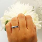 0.30 Carat (ctw) 10K White Gold Round Blue Sapphire & White Diamond Ladies Anniversary Wedding Band Stackable Ring 1/3 CT