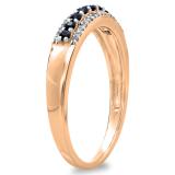 0.30 Carat (ctw) 14K Rose Gold Round Blue Sapphire & White Diamond Ladies Anniversary Wedding Band Stackable Ring 1/3 CT