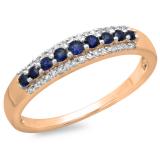 0.30 Carat (ctw) 18K Rose Gold Round Blue Sapphire & White Diamond Ladies Anniversary Wedding Band Stackable Ring 1/3 CT