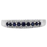 0.30 Carat (ctw) 18K White Gold Round Blue Sapphire & White Diamond Ladies Anniversary Wedding Band Stackable Ring 1/3 CT