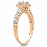 0.65 Carat (ctw) 14K Rose Gold Princess & Round Cut Diamond Ladies Bridal Halo Engagement Ring