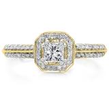 0.65 Carat (ctw) 18K Yellow Gold Princess & Round Cut Diamond Ladies Bridal Halo Engagement Ring