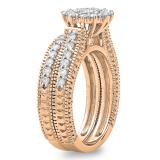 0.85 Carat (ctw) 10K Rose Gold Round Cut Diamond Ladies Vintage Style Bridal Cluster Engagement Ring With Matching Band Set