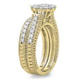 0.85 Carat (ctw) 10K Yellow Gold Round Cut Diamond Ladies Vintage Style Bridal Cluster Engagement Ring With Matching Band Set