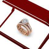 0.85 Carat (ctw) 14K Rose Gold Round Cut Diamond Ladies Vintage Style Bridal Cluster Engagement Ring With Matching Band Set