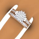 0.85 Carat (ctw) 18K Rose Gold Round Cut Diamond Ladies Vintage Style Bridal Cluster Engagement Ring With Matching Band Set