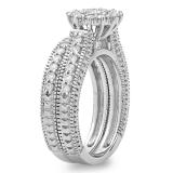 0.85 Carat (ctw) 18K White Gold Round Cut Diamond Ladies Vintage Style Bridal Cluster Engagement Ring With Matching Band Set