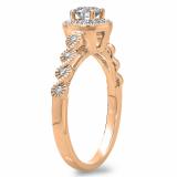 0.55 Carat (ctw) 14K Rose Gold Round Cut Diamond Ladies Bridal Vintage & Antique Millgrain Halo Style Engagement Ring 1/2 CT