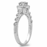0.55 Carat (ctw) 14K White Gold Round Cut Diamond Ladies Bridal Vintage & Antique Millgrain Halo Style Engagement Ring 1/2 CT