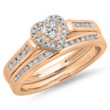 0.50 Carat (ctw) 14K Rose Gold Round Cut Diamond Ladies Heart Shaped Bridal Engagement Ring With Matching Band Set 1/2 CT
