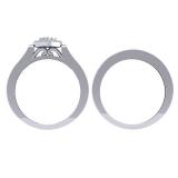 0.50 Carat (ctw) 18K White Gold Round Cut Diamond Ladies Heart Shaped Bridal Engagement Ring With Matching Band Set 1/2 CT