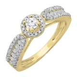 0.80 Carat (ctw) 14K Yellow Gold Round Cut Diamond Ladies Bridal Vintage Halo Style Engagement Ring 3/4 CT