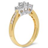 1.05 Carat (ctw) 10K Two Tone Gold Princess & Round Cut Diamond Ladies Bridal 3 Stone Engagement Ring 1 CT