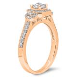 0.75 Carat (ctw) 10K Rose Gold Princess & Round Cut Diamond Ladies Bridal 3 Stone Halo Engagement Ring 3/4 CT
