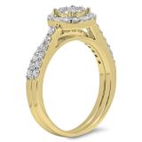 0.80 Carat (ctw) 18K Yellow Gold Round & Baguette Cut Diamond Ladies Cluster Bridal Engagement Ring With Matching Band Set 3/4 CT