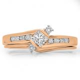 0.60 Carat (ctw) 10K Rose Gold Princess & Round Cut Diamond Ladies Bridal Swirl Engagement Ring With Matching Band Set