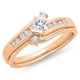 0.60 Carat (ctw) 18K Rose Gold Princess & Round Cut Diamond Ladies Bridal Swirl Engagement Ring With Matching Band Set