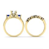 1.85 Carat (ctw) 10K Yellow Gold Round Blue & White Sapphire Ladies 3 Stone Bridal Engagement Ring Matching Band Set