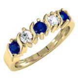 0.80 Carat (ctw) 18K Yellow Gold Round Blue & White Sapphire Ladies 5 Stone Bridal Anniversary Wedding Band 3/4 CT