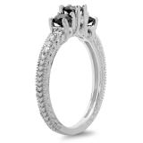 0.75 Carat (ctw) Sterling Silver Round Cut Black & White Diamond Ladies Bridal 3 Stone Engagement Promise Ring 3/4 CT