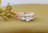1.50 Carat (ctw) 18K Rose Gold Round Cut Diamond Ladies Vintage 3 Stone Bridal Engagement Ring With Matching 4 Stone Wedding Band Set 1 1/2 CT