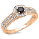 0.50 Carat (ctw) 10K Rose Gold Round Blue & White Diamond Ladies Bridal Halo Style Cluster Engagement Ring 1/2 CT