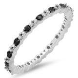 0.39 Carat (ctw) Sterling Silver Round Black & White Diamond Ladies Eternity Anniversary Stackable Ring Wedding Band