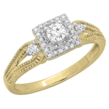 0.40 Carat (ctw) 18K Yellow Gold Round Cut Diamond Ladies Bridal Vintage Halo Style Engagement Ring
