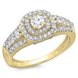 1.00 Carat (ctw) 10K Yellow Gold Round Cut Diamond Ladies Vintage Style Bridal Halo Engagement Ring 1 CT