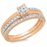 0.75 Carat (ctw) 14K Rose Gold Round Cut Diamond Ladies Bridal Engagement Ring With Matching Band Set 3/4 CT