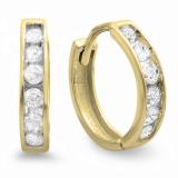 0.30 Carat (ctw) 10K Yellow Gold Round Diamond Ladies Mens Unisex Huggie Hoop Earrings 1/3 CT