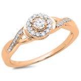 0.25 Carat (ctw) 10K Rose Gold Round Diamond Ladies Swirl Split Shank Bridal Halo Engagement Ring 1/4 CT