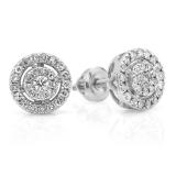 0.40 Carat (ctw) 14K White Gold Real Round Cut White Diamond Ladies Flower Cluster Stud Earrings