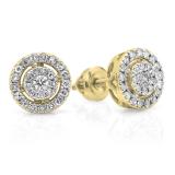 0.40 Carat (ctw) 14K Yellow Gold Real Round Cut White Diamond Ladies Flower Cluster Stud Earrings