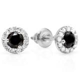 0.60 Carat (ctw) 10K White Gold Real Round Cut Black & White Diamond Ladies Cluster Halo Style Stud Earrings