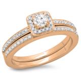 0.50 Carat (ctw) 18K Rose Gold Round Cut Diamond Ladies Bridal Halo Engagement Ring With Matching Band Set 1/2 CT