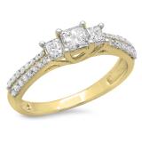 0.90 Carat (ctw) 14K Yellow Gold Princess & Round Cut Diamond Ladies Bridal 3 Stone Engagement Ring