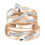 0.60 Carat (ctw) 14K Rose Gold Marquise & Round Cut Diamond Men & Women's Engagement Ring Trio Bridal Set